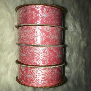 4 rolls pink and white floral print ribbon New